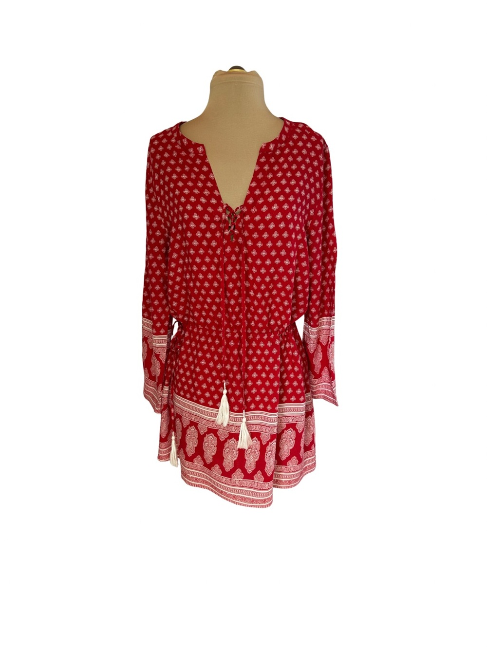 Americana Red Swim Coverup with Tassels Romeo & Juliet Couture - Size L